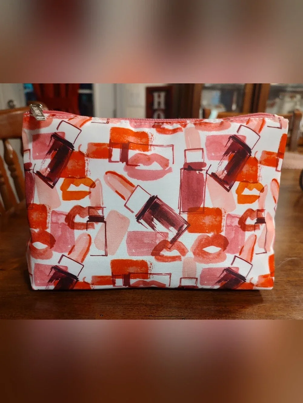 Makeup Print Cosmetic Pouch in Coral & Pink